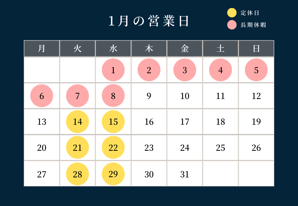 1月の営業日について